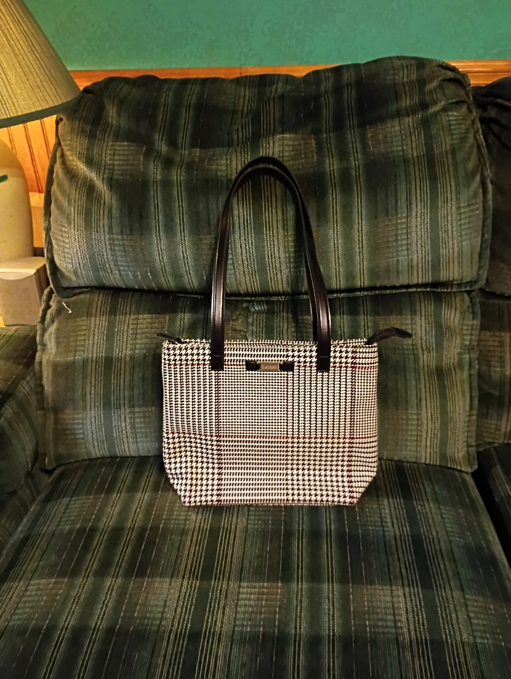 Ralph Lauren Houndstooth tote bag red trim black strap 9x12 - Picture 6 of 6